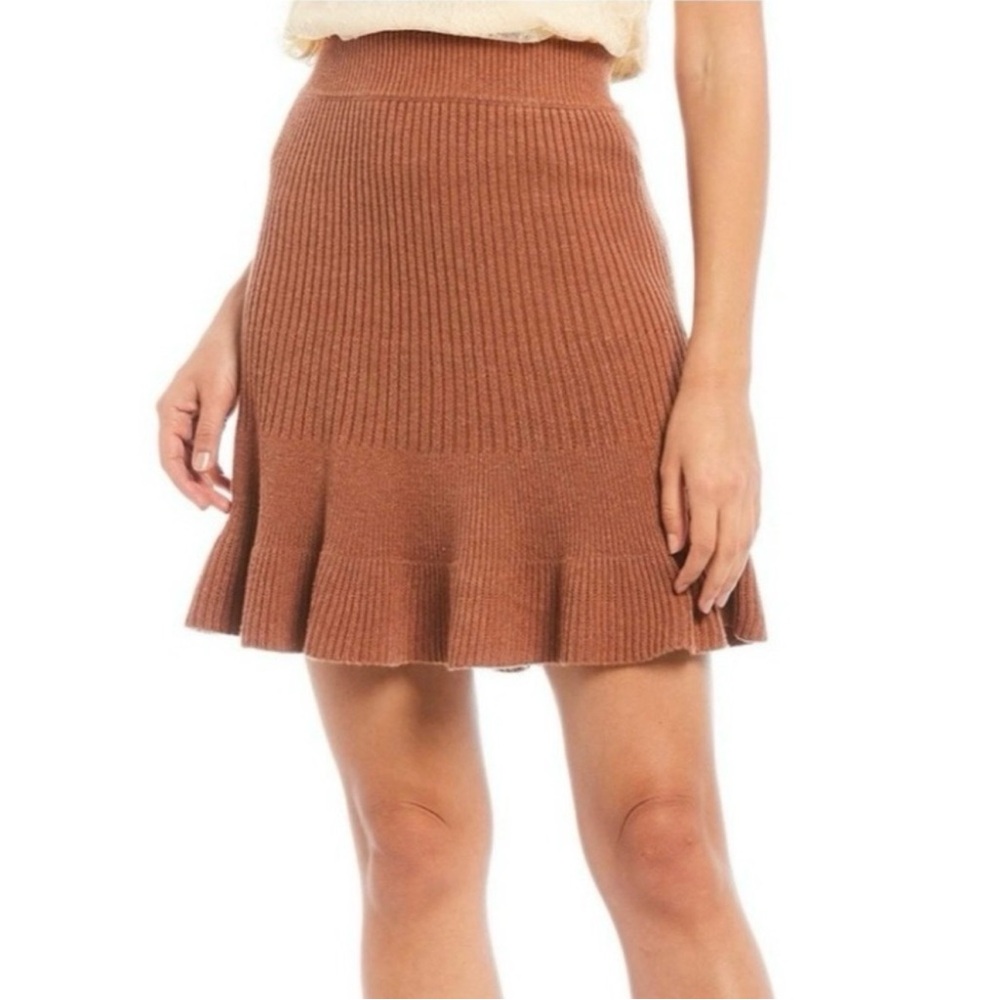Free People Solid Gold Tan Rib Knit Skirt - Picture 1 of 4